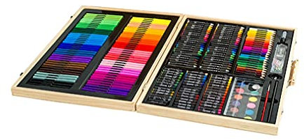 SMSOM 251 Stück Deluxe-Kunst-Set, Shuttle-Kunst-Kunst-Liefert in Holzgehäuse, Malerei Zeichnung Kunst-Kit mit Bleistifte Öl Pastelle Aquarell Kuchen Aquarell Skizze für Kinder Erwachsene