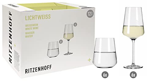 Ritzenhoff 6111001 Juego de copas de vino blanco y agua 500 ml - Serie Lichtweiss Julie No. 1-12 piezas - Made in Germany