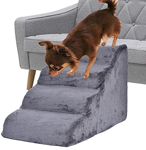 Haustiertreppe für kleine Hunde - Hundetreppe für Hochbett Sofa - 4 Stufen Hunderampe für Kleine Große Hunde und Katzen - Tragbar Waschbar Abnehmbar Rutschfeste Leiter Teppich Treppe Sofa Bett für