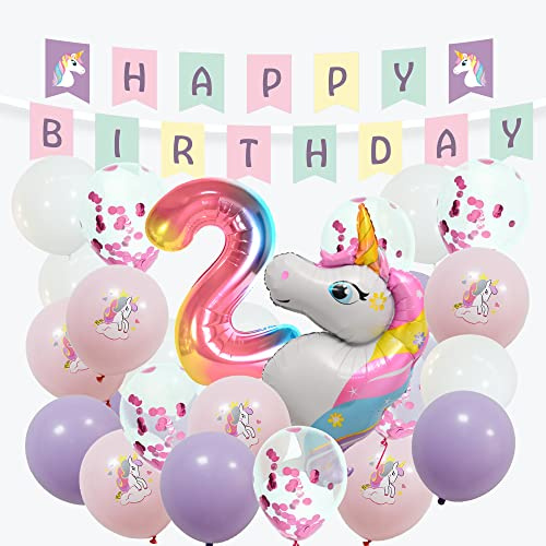 envami® Decorazioni Compleanno 2 anni Bambina Unicorno - - Festoni Compleanno Bambina - 2anni Festa Unicorno - Palloncini 2 anni