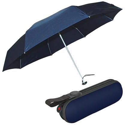Knirps X1 Manual 7-Rib Pocket Umbrella with Hard Case in Navy – Heat Shield UV 95% Sun Protection UPF 50+, Compact Travel Umbrella, 35 Full Coverage Canopy, Windproof 50mph, Lightweight 10oz Design