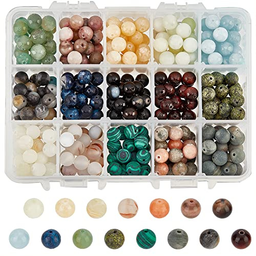 NBEADS 375 Stück 15 Stile Natürliche Edelsteinperlen, 8 mm Gemischte Stein Spacer perlen Natürliche Runde Lose Perlen Für DIY Arm Halsketten Schmuckherstellung