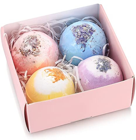 4 Stk Badebomben Geschenkset, Badekugeln Bath Bombs Geschenk für Frauen, Freundin, Kinder, Mutter, Valentinsgruß Geburtstags Weihnachts Geschenke Badebomben