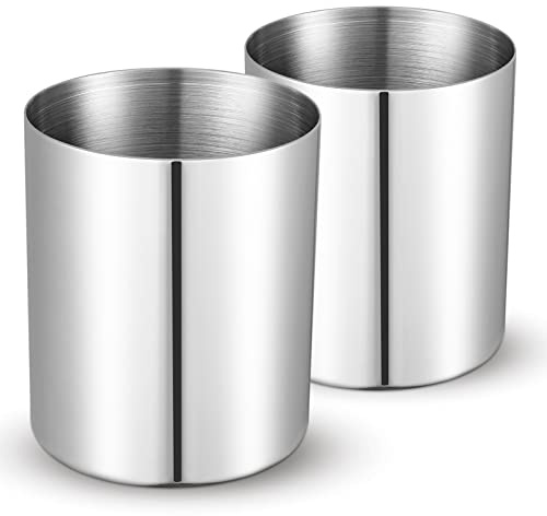 2 Packungen silberfarbener, runder Edelstahl-Stifthalter, minimalistische Mini-Metall-Vase, Schreibtisch-Organizer, vakuumbeschichtet, Make-up-Pinselhalter