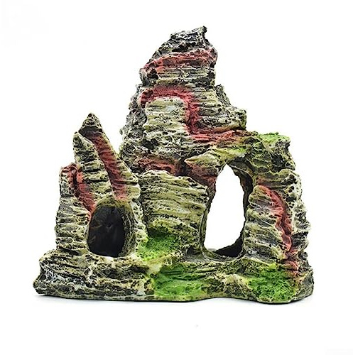 DAZZLEEX Décoration d'aquarium en pierre, vue sur la montagne, décoration d'arbre à poissons, pierre cachée pour décoration de grotte C