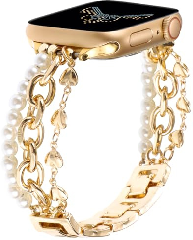 Perlenarmband, kompatibel mit Apple Watch, 38 mm, 40 mm, 41 mm, 42 mm, 44 mm, 45 mm, 49 mm, für Damen, modisches handgefertigtes Armband, elegantes Armband, niedliches Schmuckband für iWatch Serie SE