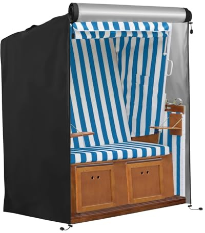 FINEW Strandkorb Schutzhülle Winterfest, 420D Oxford Gewebe Strandkorbhülle | 120x90x155/140cm Strandkorb Abdeckung Wasserdicht, Reißfest, UV Beständig, Abdeckhaube für Strandkörbe Winddicht (Schwarz)