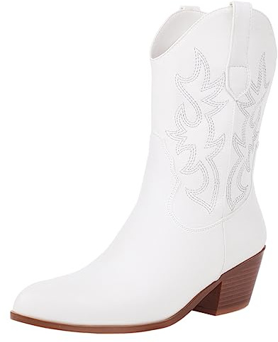 rismart Donna Western Stivali da Cowboy a Metà Polpaccio Ricamate Scarpe da Cowgirl