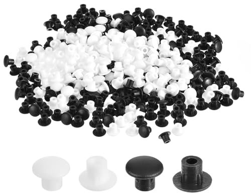 sourcing map 200Pcs Screw Hole Plugs, 5mm(3/16) Dia Plastic Snap in Shelf Button Flush Type Caps for Furniture Cabinet Cupboard, White/Black