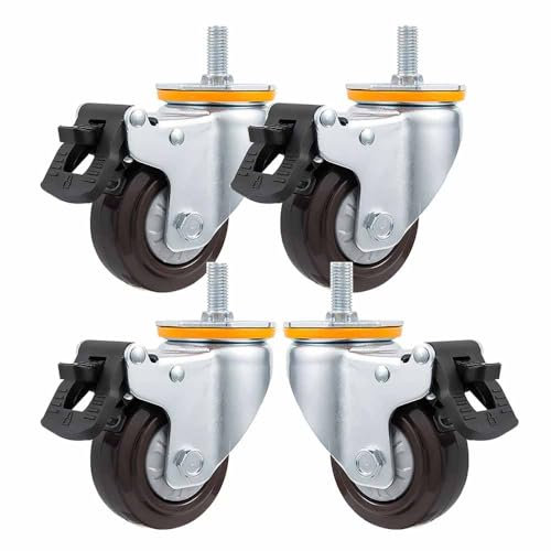 ZYBOWAYL 4 Stück M16x30mm Gewinde Ersatz Möbelrollen, Trolley Leise Lenkrollen 100mm, Robuste Gummirollen mit DoppelVerriegelung, Werkbank Bremsrollen Keine Kratzer (Color : Brake)
