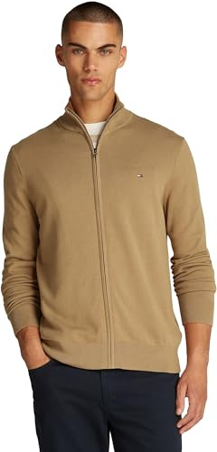 Tommy Hilfiger Herren Pullover mit Reißverschluss Essential Cotton Zip Thru Stehkragen