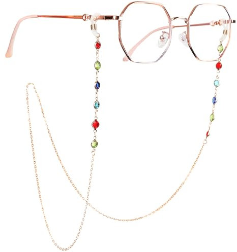 JIAODIREN Brillenkette, Damen Brillenkette, Sonnenbrille Hängende Kette, Bbeaded Brillenkette, Mode Brillenkette, Goldener Edelstein, 70cm
