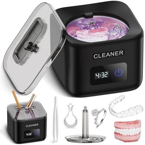 Jooplayer 45kHz Ultrasonic Retainer Cleaner, Professional UV Ultrasonic Cleaner for All Dental Appliances, Jewelry, Two Modes, 200ML Portable Cleaner for Dentures, Whitening Trays, Toothbrush Head