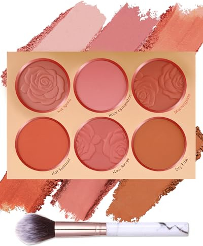Palette De Blush Avec Pinceau-6 Couleurs Fard à Joues Matt, Longue Durée Éclaircissant Teint, Contour Blusher Soft Texture Facile à Mélanger, Fard à Joues De Maquillage Professionnel Pour Le Visage-02