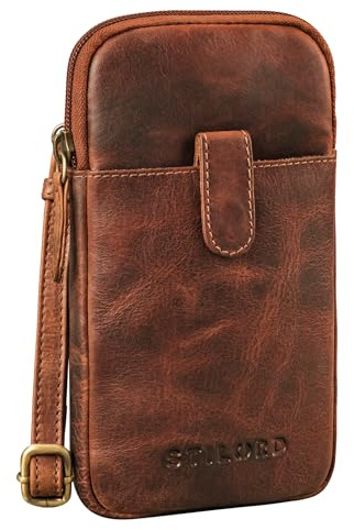 STILORD Amara Kleine Leder Tasche zum Umhängen Brustbeutel Handytasche Umhängetasche Brusttasche für Handy Smartphone Crossbody Bag XS Echtleder Vintage Damen und Herren Farbe:Prestige - braun