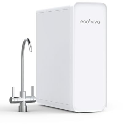 Ecoviva Système d'osmose inverse, filtre à eau à osmose inverse sans réservoir 600GPD, filtration à 8 étapes sous le système RO de l'évier, nettoyage 2,5:1 pour drainer, filtrer le compteur de vie,