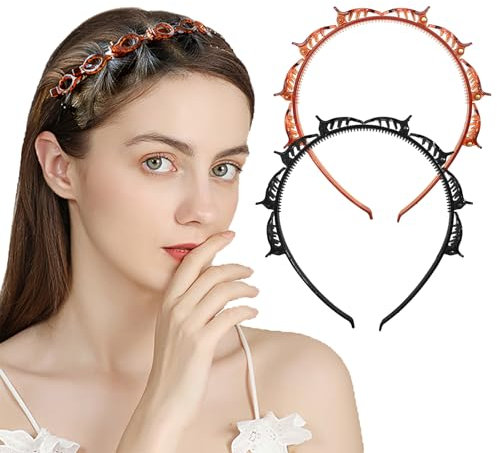 2 Stück Haarreifen mit Klammern Frisurenhilfe Haarreif mit Klammern Bangs Hairstyle Hairpin Twist Clip Stirnband Haarhalter Haarschmuck Haarband Haarbänder Haarnadeln Friseurbedarf für Damen Mädchen