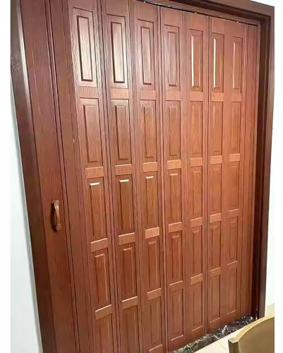 Porta a Soffietto da Interno Porte Pieghevoli in Pvc Finitura Venatura Legno Convessa, Porta Interna a Soffietto Chiusura Magnetica, Porta Scorrevole Impermeabile per Porta Cucina Bagno Armadi(Red,32x