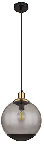 Hängelampe Glas modern Pendelleuchte Rauchglas Hängeleuchte schwarz, Metall Glaskugel messing Retro, 1x LED 7W 630Lm warmweiß, DxH 25x120cm