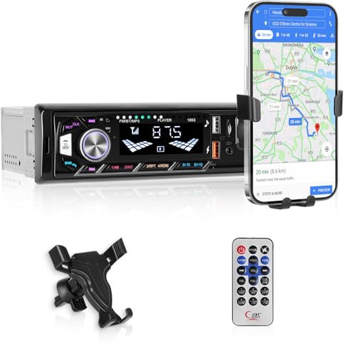 Hodozzy Car Stereo Bluetooth Single Din Car Radio with FM Radio Colorful Backlight SWC Car MP3 MP5 Media Player with Bluetooth Hands Free TF USB &AUX 1 Din Digital Media Receiver