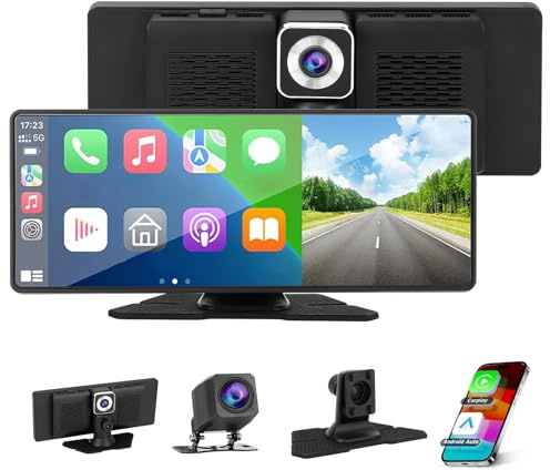 WODHMIEY 10.26 Inch Car Display,4K Dash Cam, Wireless CarPlay & Android Auto, 1080P Rear Camera, Bluetooth, FM, Voice Control, IPS HD Touchscreen, Reversing Assistance, Compatible with Cars & Trucks