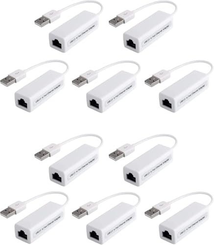 Jembe - Adaptateur Réseau Ethernet Gigabit 100Mbit LAN USB 2.0 USB A vers RJ45 PC Notebook Ultrabook Tablette Windows Mac -Lot de x10, Blanc