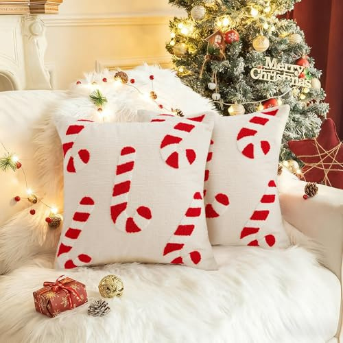 TETSMG Weihnachtskissenbezug 45x45 cm, 2 Stück, Weihnachtsdeko Innen Kissenbezüge, Kissenhülle Weihnachten Deko (Zuckerstangen B)