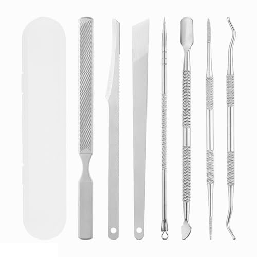 SSKHE 7-teiliges Set mit eingewachsenen Zehennagelfeilen und Hebern, professionelles Nagelpflege-Set, silberfarbene Nagelzange, Nagelschieber, Nagelfeile und eingewachsene Zehen