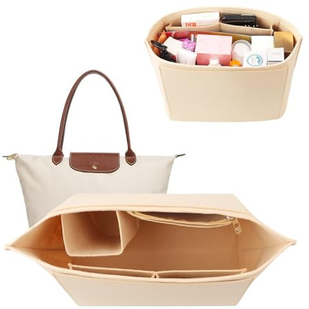 Generisch Organizer für Longchamp Tasche Damen, für Longchamp Organizer L, Großes Taschenorganizer, Multi-Pocket Felt Handtaschen OrganizerEinsatz, Filz Tasche mit Fächern Innentasche(Beige)