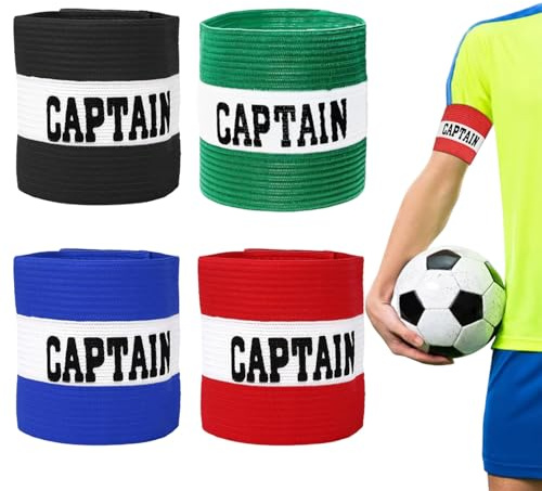 XcnPer Captains Armband, Kids Captain Armband Football, 4 Pcs Set with High Elastic Fabric, Blue Red Black Green, 12.2in*3.1in, Ideal for Sports Training and Matches