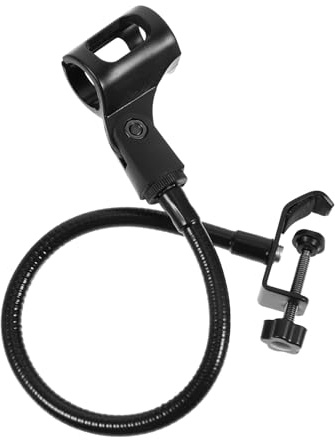 Microphone Stand Black Gooseneck Adjustable Clip-on Bracket | Microphone Arm Mount Clamp, Iron and Spray Paint Finish, TV and Radio Station Use
