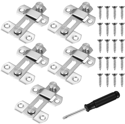 5 PcsVerrou Porte Coulissante Interieure Exterieur, Loquet Porte Verrou Porte Interieure Exterieur, Verrou de Portes en Acier Inoxydable pour Fenêtre Placard Jardin Salle de Bain+Tournevis (argent)