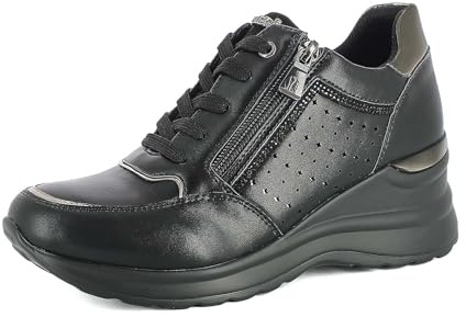 Sneakers Donna con Tacco e Brillantini, Effetto Forato Geometrico, Tacco 6 cm, Plateau 1.5 cm