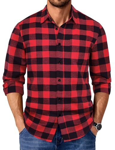 COOFANDY Men's Checked Shirt Long Sleeve Lumberjack | Checked Pattern, Cotton Blend Fabric, Chest Pocket, Regular Fit, Casual Style