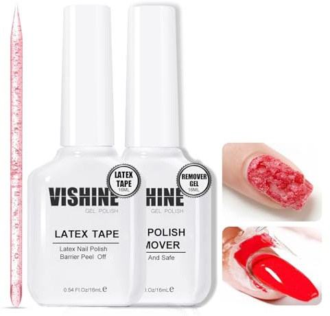 Vishine Kit Dépose Vernis Gel – Dissolvant Ongles Rapide 3-5 Min avec Latex Liquide Pelable, Protège-Cuticules, Barrière pour Nail Art, Retrait Gel UV, Semi-Permanent, Sans Acétone