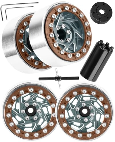 hopsupRC RC 1.3 Dually Beadlock RC Wheel Rim for 1/24 1/18 SCX24 FCX24 TRX4M Ascent-18 RC Crawler,Aluminum 1.3 Dually Beadlock Wheels Rims w/Adjustable Offset (4PCS) Titanium