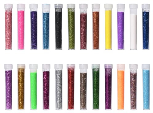 Pumwoy 24 färger glitterhantverk, glitterpulver för pyssel, extra fint glitter, pysselglitter glitterströare, barn glitterpulver, glitterdamm för nagelkonst, kropp, hantverk, dekoration, 5–7 g vardera