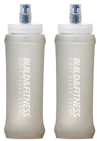 Build & Fitness Mjuka vattenflaskor, 500 ml, 350 ml (2-pack), läckagesäker flaska, TPU-fri, lätt att rengöra, idealisk för fuktgivande västar (grå, 350 ml (2-pack)
