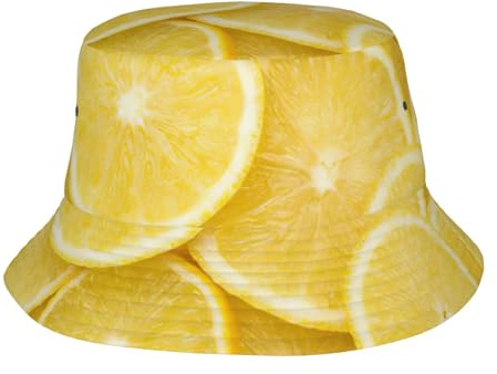 DUWAA Chapeau cloche jaune imprimé citron, chapeau de soleil pliable, chapeau de soleil, chapeau de soleil, casquette d'extérieur, chapeau à large bord pour homme et femme