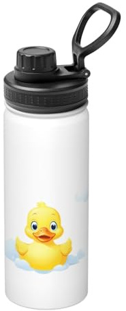 Little Yellow Duck On The Cloud Bouteille d'eau isotherme en vrac en acier inoxydable avec couvercle pour adultes Idéale pour un usage quotidien et les activités de plein air 532 ml