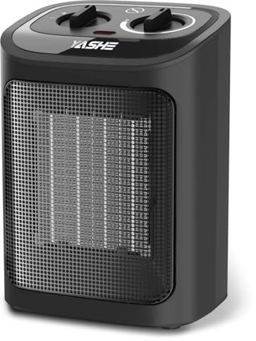 YASHE Electric Heater 1500W PTC Ceramic Heating Element with Thermostat, 2 Temperature Settings, Fan Mode, Overheat & Tip Over Protection for Bedroom Office Indoor Use