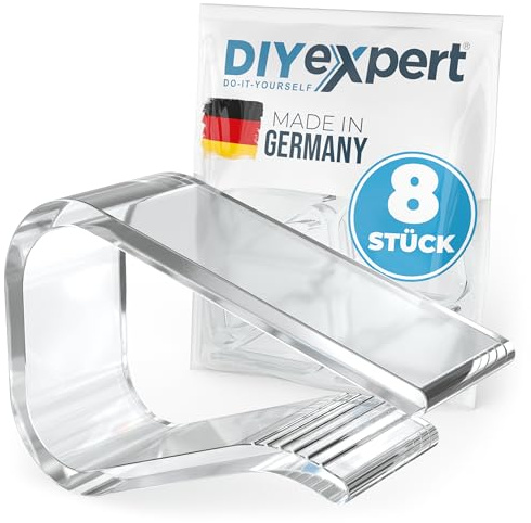 DIYexpert Tischtuchklammern Transparent Made in Germany [bis 25 mm] [8 Stück] Stabile Tischdeckenklammern – Wetterfest & rutschfest – Tischklammern für Garten, Balkon & Innenbereich