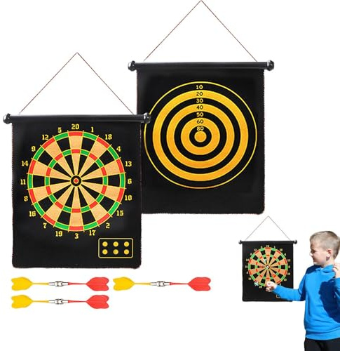 Scheda di dardo magnetico per bambini, tavola da dardo per bambini - Gioco di gioco interno/esterno - Dartboard magnetico a due lati, gioco esterno interno, divertimento per la famiglia e feste con gl
