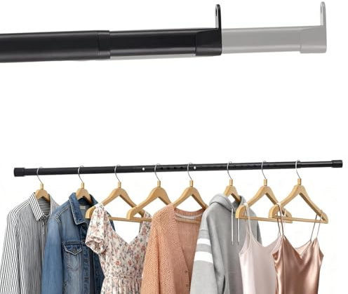 Kleiderstange Schrank 25mm, Kleiderstange Ausziehbar mit 2 Halterung, Oval Kleiderschrank Stange für Kleiderschrank, Fenster (Schwarz, Länge 43-101 cm)