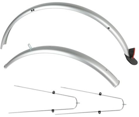 TIYO BÜCHEL MOD 550 Schutzblech Set 26 Zoll – Fahrrad Schutzbleche aus Stahl, Silber, mit Streben & verkabeltem Spoiler
