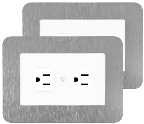 2 PCS Double Self-Adhesive Silver Acrylic Socket Surround Frames, Decorative Cover Plates for Double Plug Outlet Light Switch, 14.6 x 8.6 cm