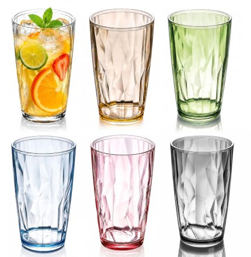 Hengrongshen Wassergläser aus Kunststoff, Set 6 Stück 500ml Bunte Trinkgläser Plastikbecher Mehrweg für Picknick Camping Party