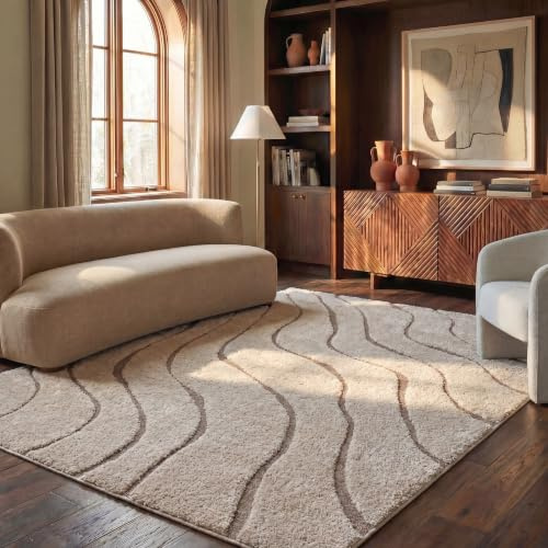 SAFAVIEH Zottelig Teppich für Wohnzimmer, Esszimmer, Schlafzimmer - Florida Shag Collection, Hoher Flor, Creme und Beige, 244 X 305 cm