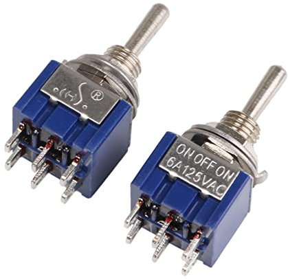Yibuy Blue 3-Way Design AC 125V 6A Double Pole DPDT On/OFF/On 3P Toggle Switch Pack of 2