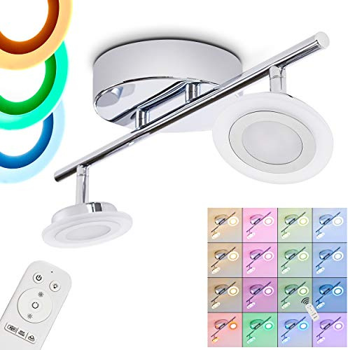HOFSTEIN LED Deckenleuchte Lucy, dimmbare Deckenlampe aus Metall in Chromfarben, moderne Leuchte mit Farbwechsler u. Fernbedienung mit verstellbaren Leuchtenköpfen, 2 x 5 Watt, 700 Lumen, 3000 Kelvin